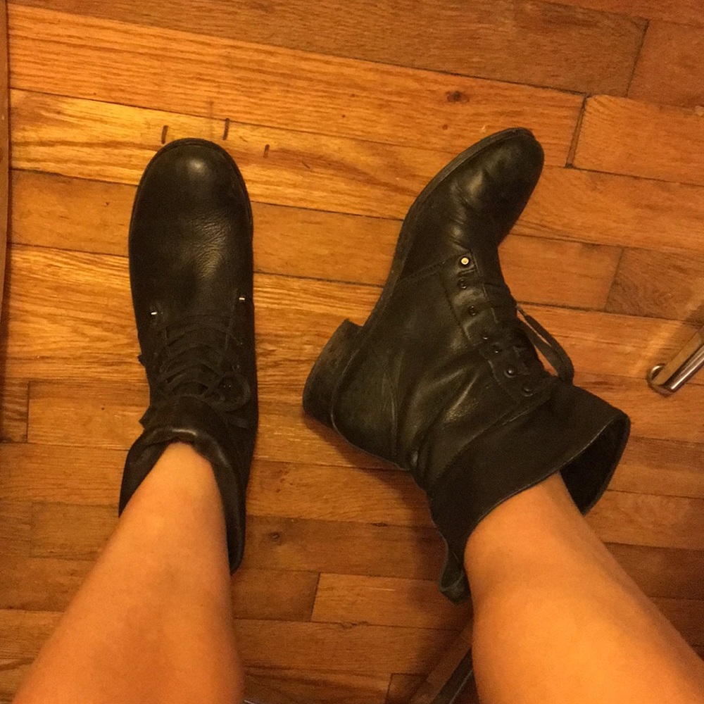 J. Crew leather Moto Boots Black Sz 8.5 lace up